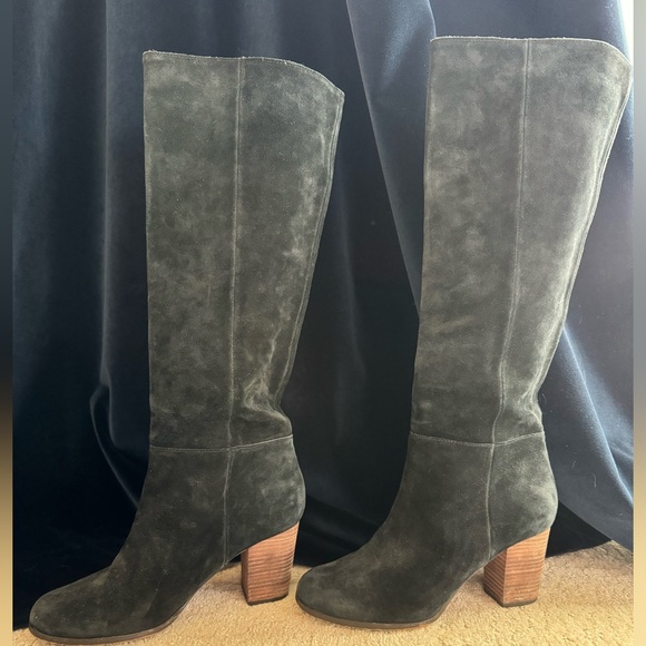 Cole Haan Black Suede Stacked Heel Boots Size 8